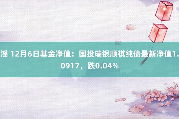 淫 12月6日基金净值：国投瑞银顺祺纯债最新净值1.0917，跌0.04%
