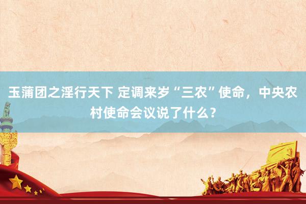 玉蒲团之淫行天下 定调来岁“三农”使命，中央农村使命会议说了什么？