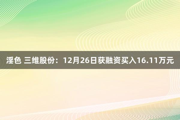 淫色 三维股份：12月26日获融资买入16.11万元