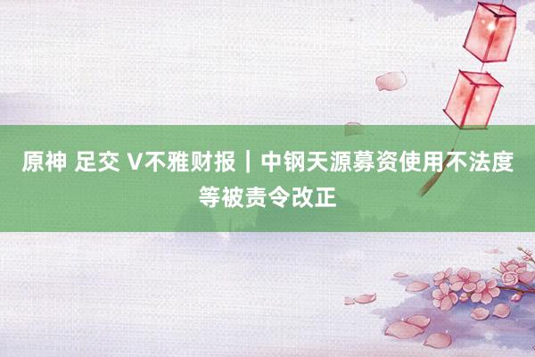 原神 足交 V不雅财报｜中钢天源募资使用不法度等被责令改正