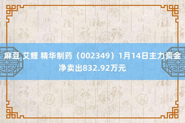 麻豆 艾鲤 精华制药（002349）1月14日主力资金净卖出832.92万元